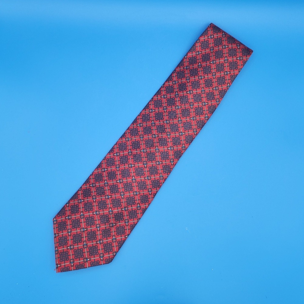 Vintage Bert Pulitzer Men's Red Navy Geometric Silk Tie 56" x 3 3/4" Made in USA